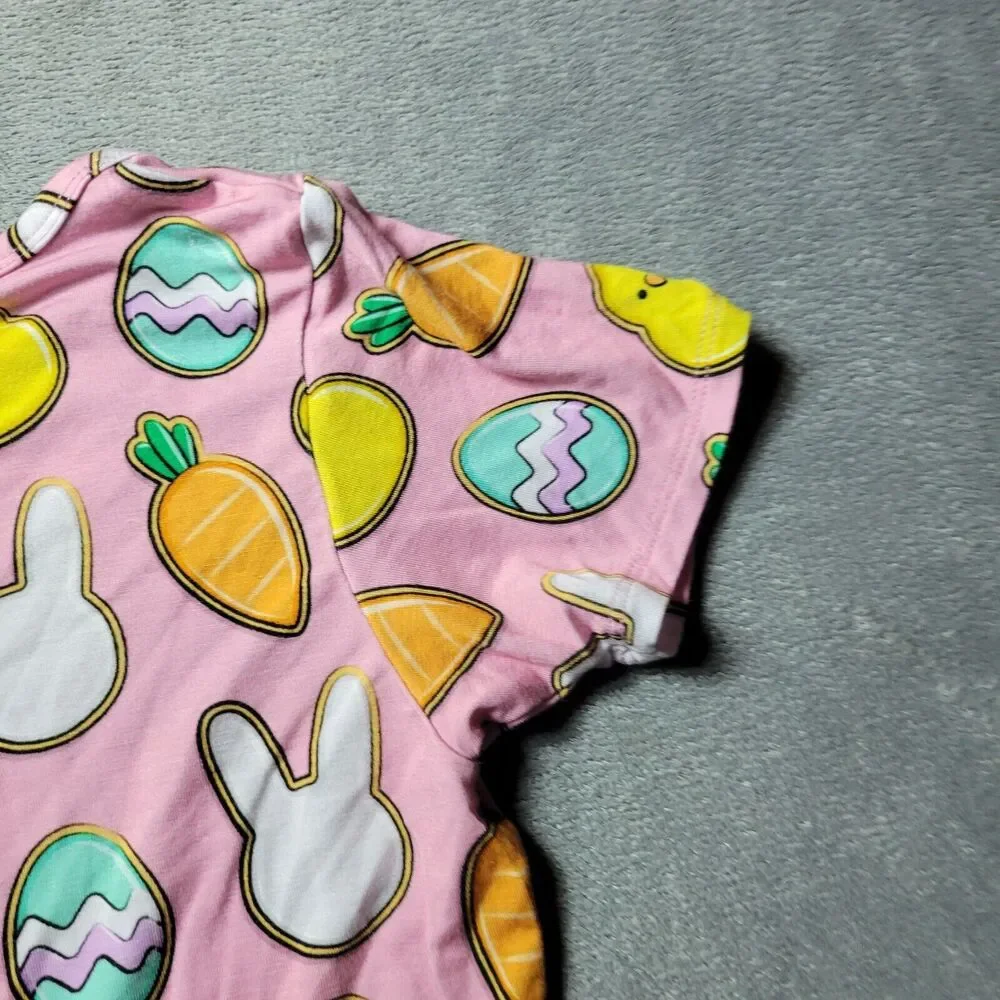 Little Pajama Co Shirt Girls Size 12 Pink Bamboo Easter Bunny Egg Carrot Stretch